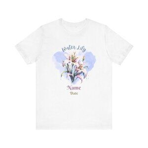 July Birth Month Flower, Water Lily T Shirt Personalized with Your Name & Date